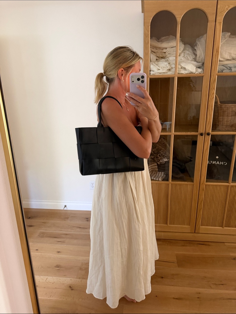 Woven Leather Tote Bag in Black - Picture 2 of 4